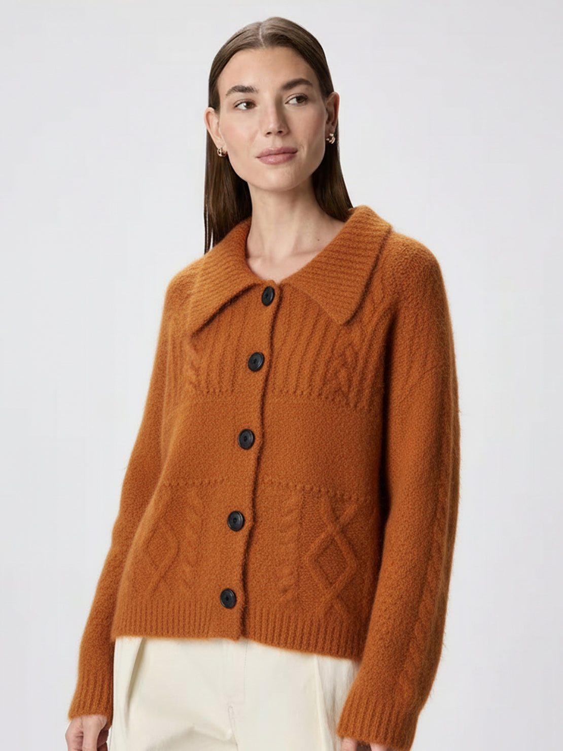 Wool-Blend Button-Front Cardigan