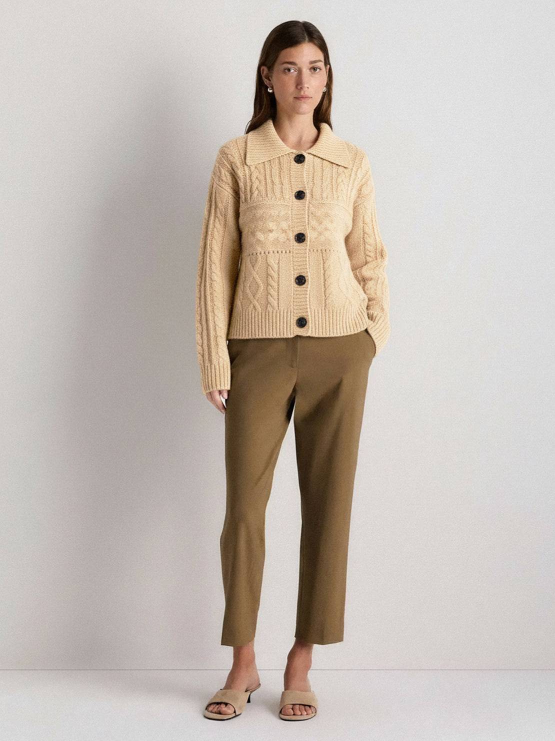 Wool-Blend Button-Front Cardigan