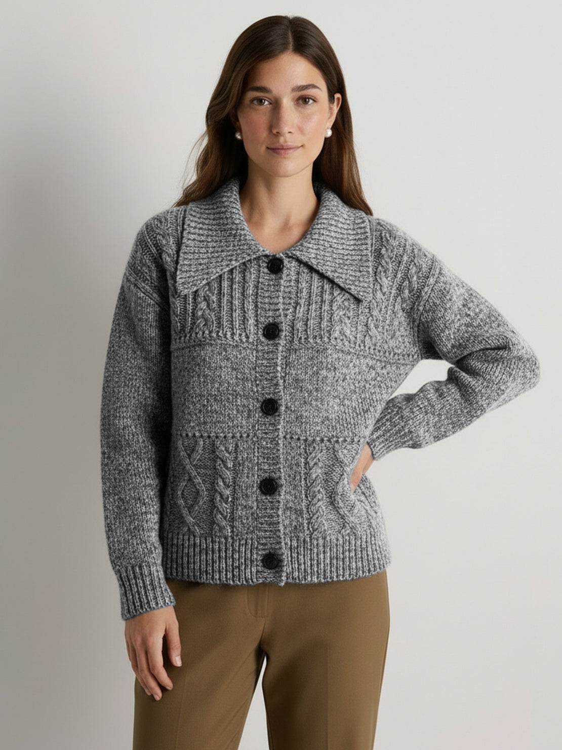 Wool-Blend Button-Front Cardigan