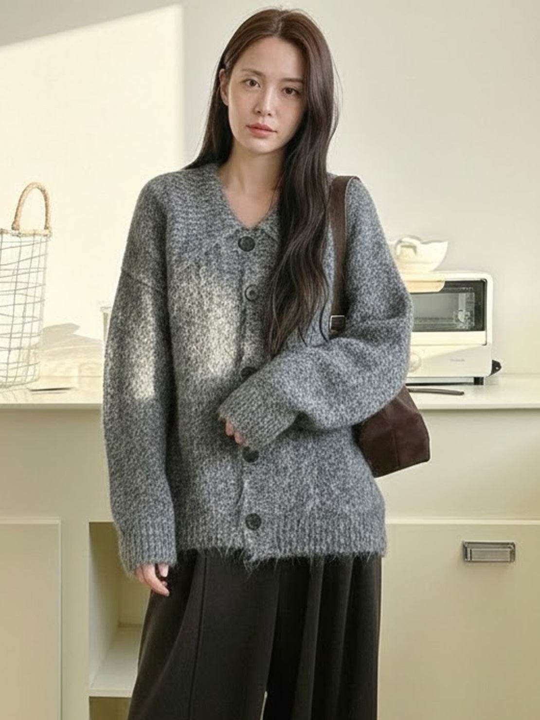 Wool-Blend Button-Front Cardigan
