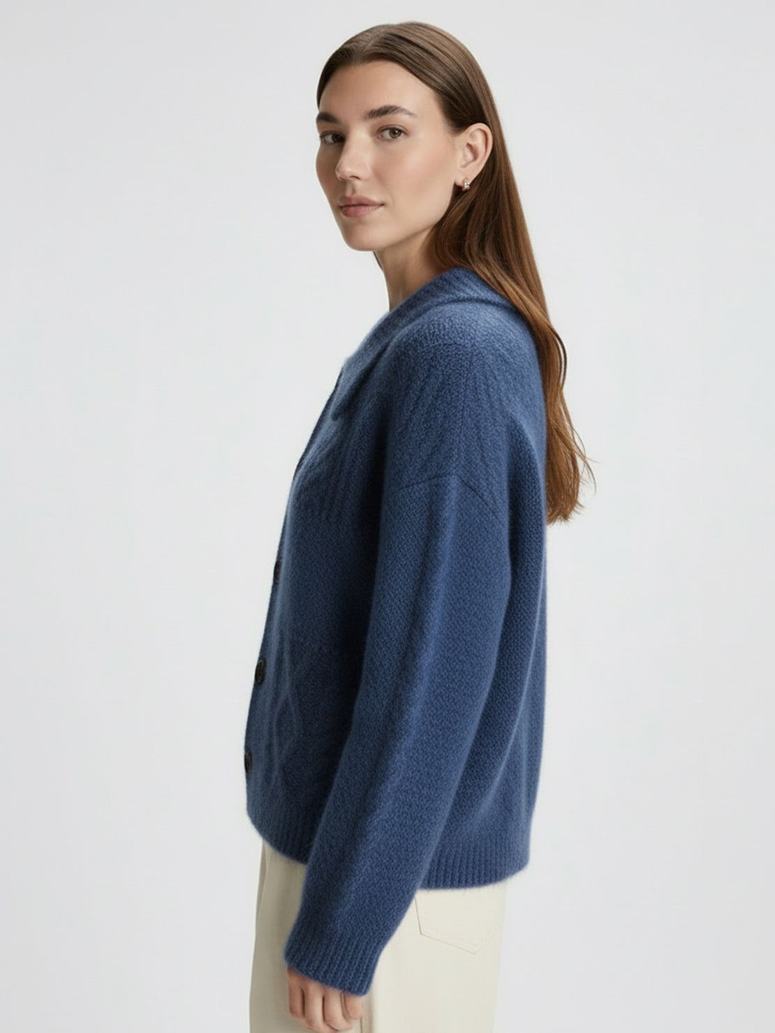 Wool-Blend Button-Front Cardigan
