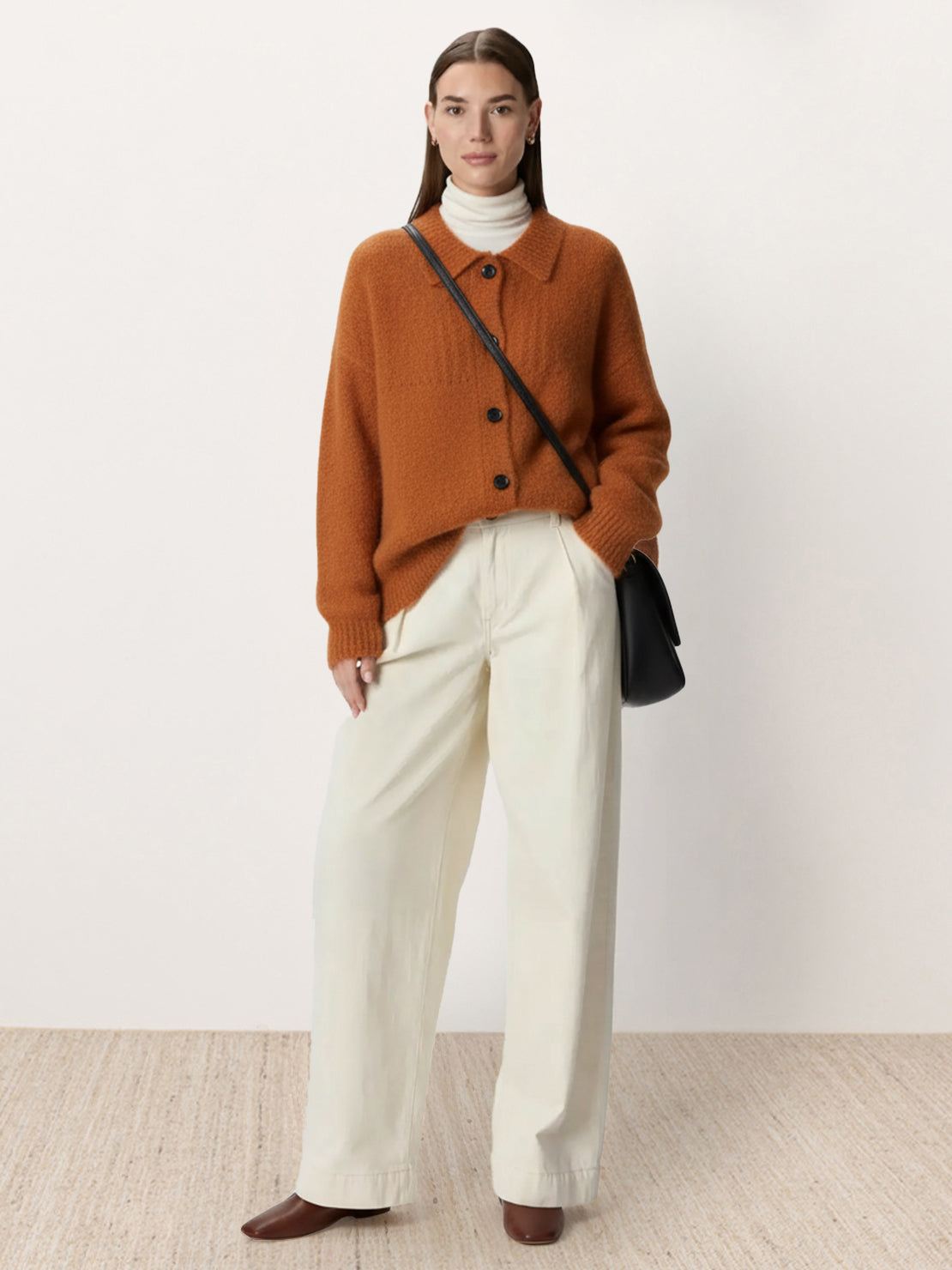 Wool-Blend Button-Front Cardigan
