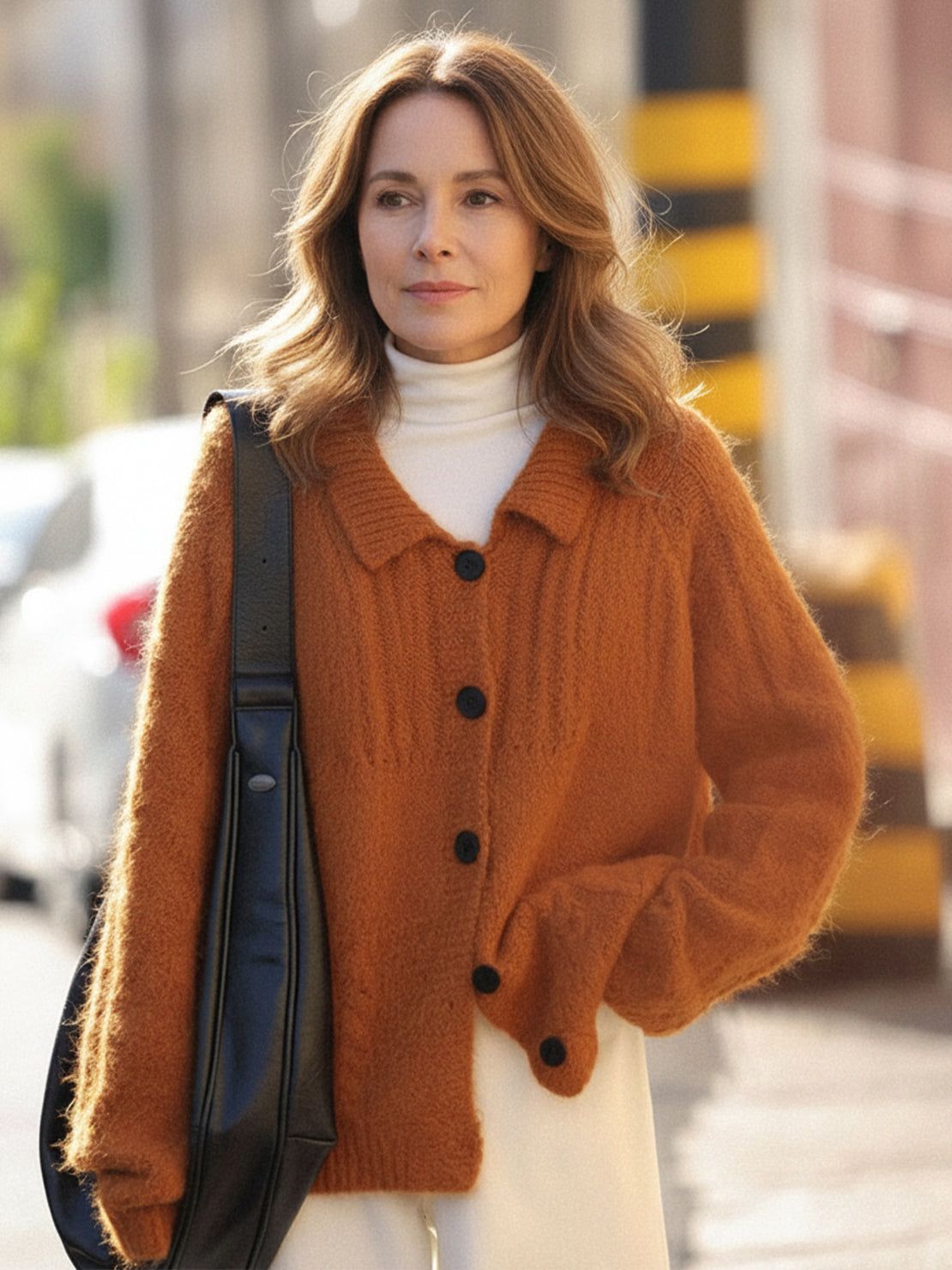 Wool-Blend Button-Front Cardigan