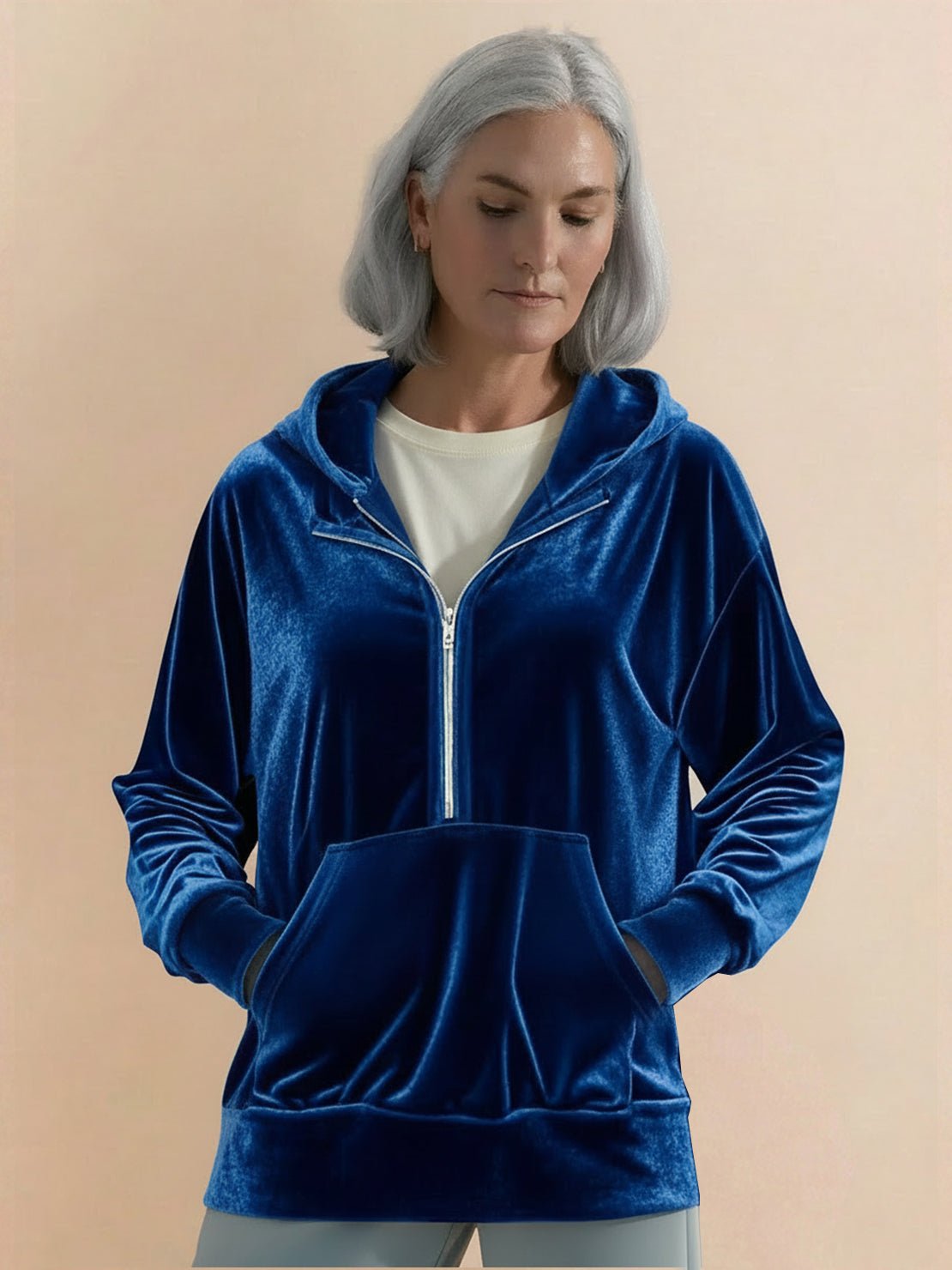 Ultra-Soft Velvet Half-Zip Hoodie