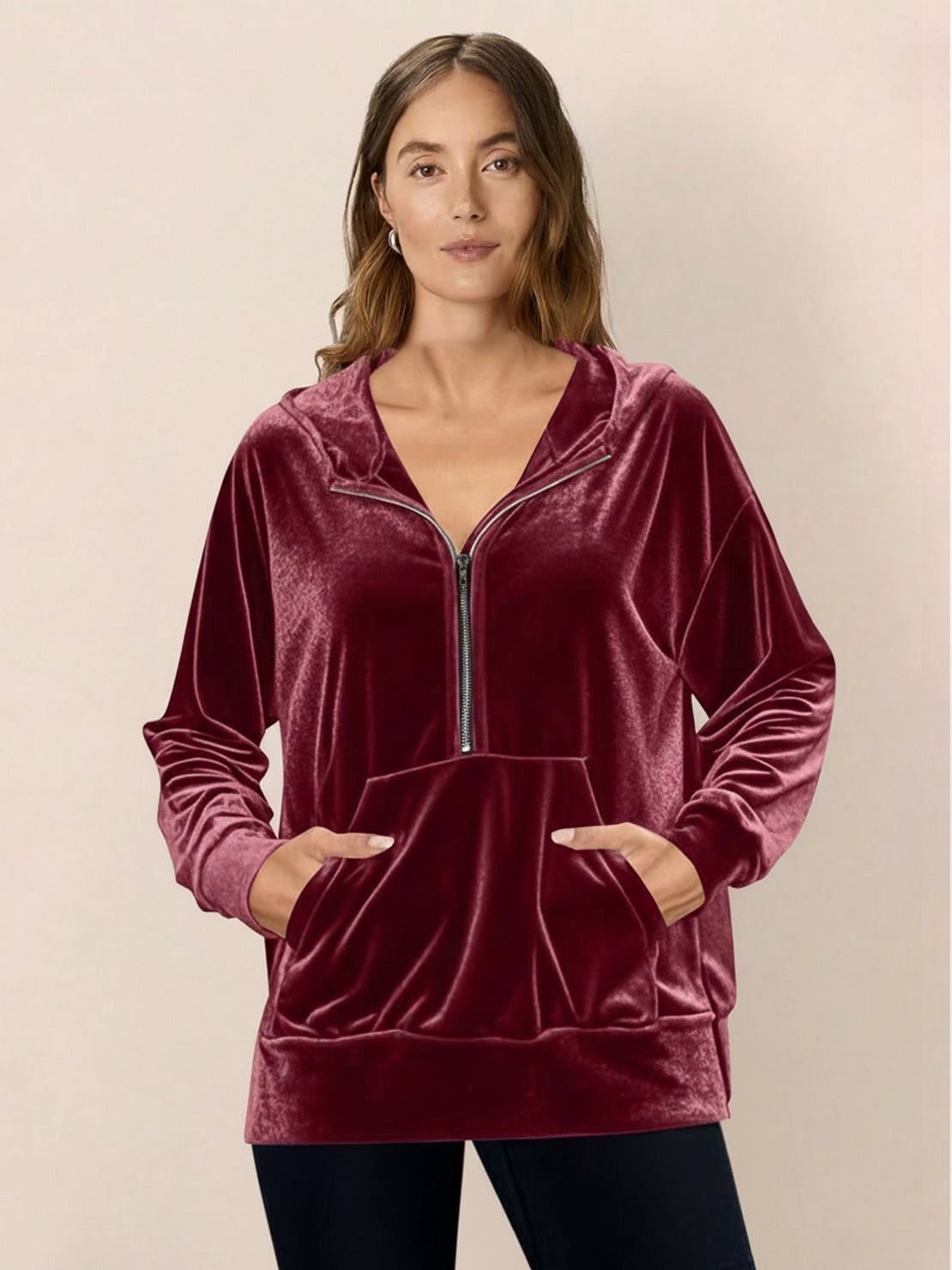 Ultra-Soft Velvet Half-Zip Hoodie