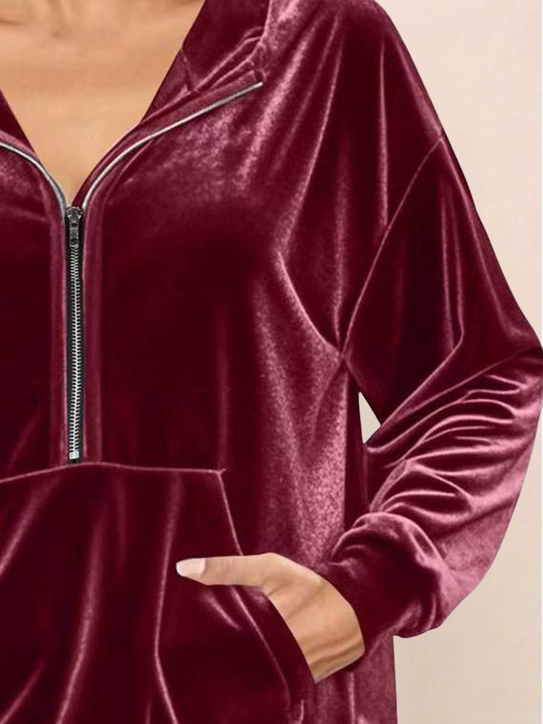 Ultra-Soft Velvet Half-Zip Hoodie