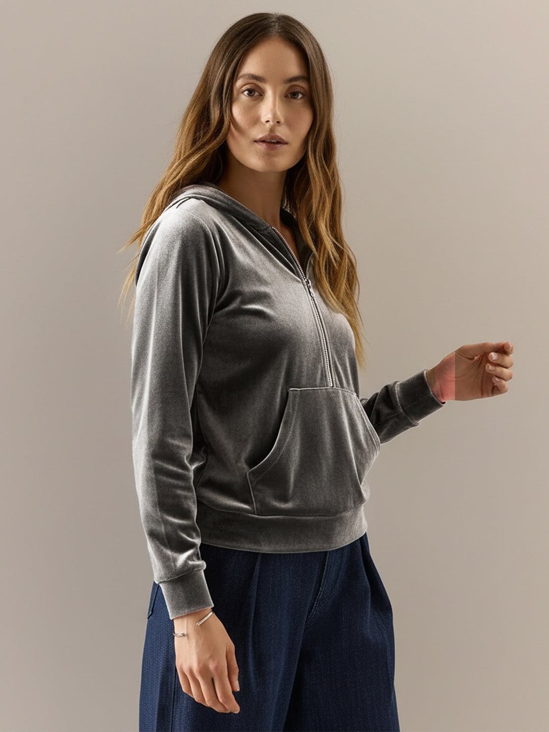 Ultra-Soft Velvet Half-Zip Hoodie