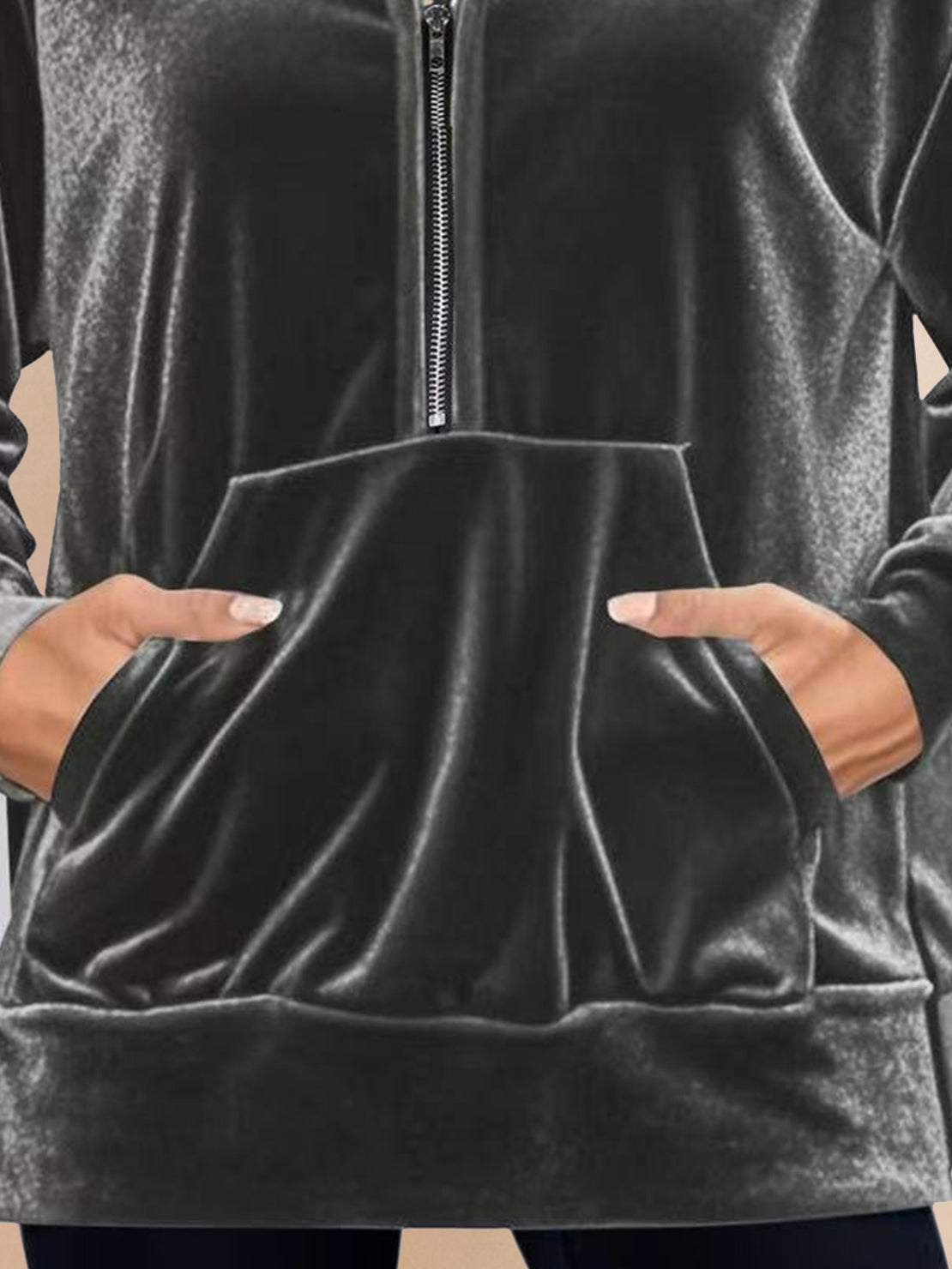 Ultra-Soft Velvet Half-Zip Hoodie
