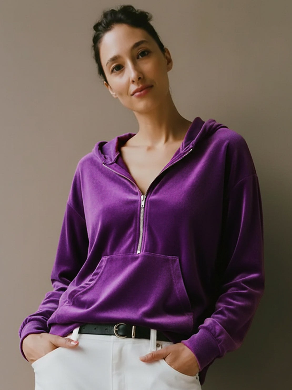 Ultra-Soft Velvet Half-Zip Hoodie