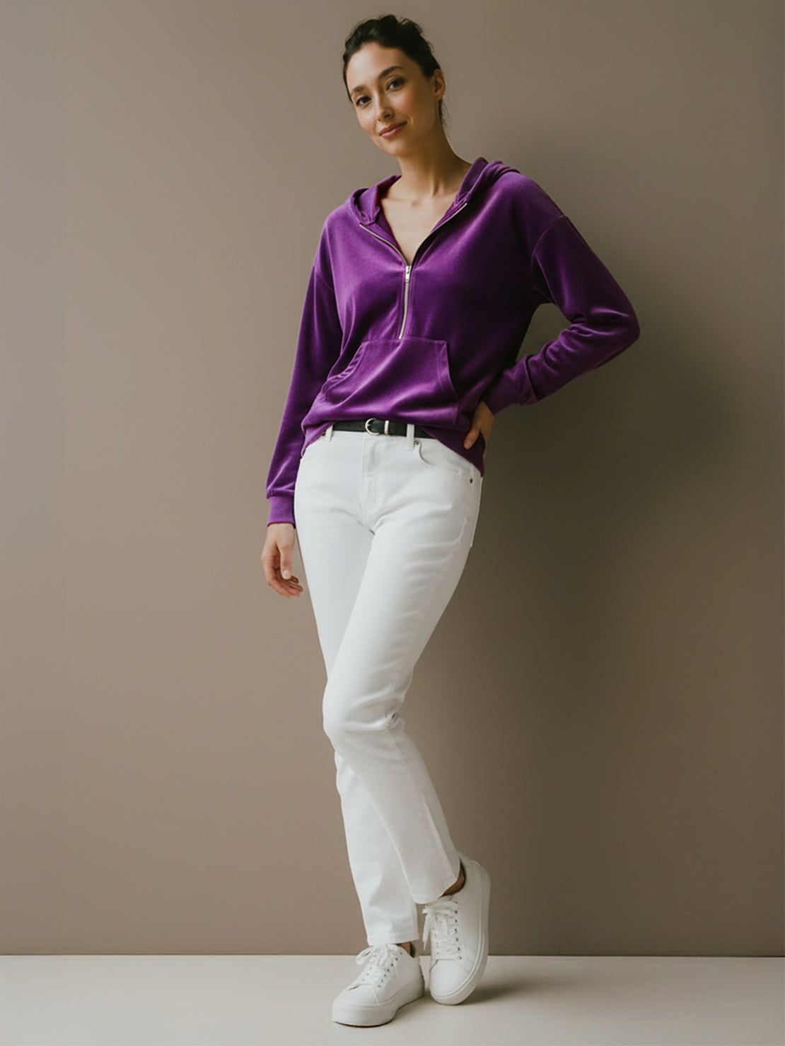 Ultra-Soft Velvet Half-Zip Hoodie