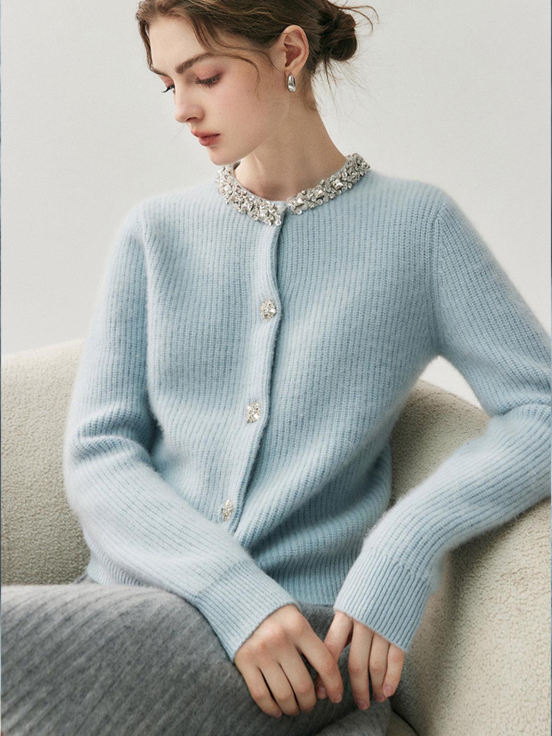 100% Alashan Cashmere Diamond-Collar Cardigan