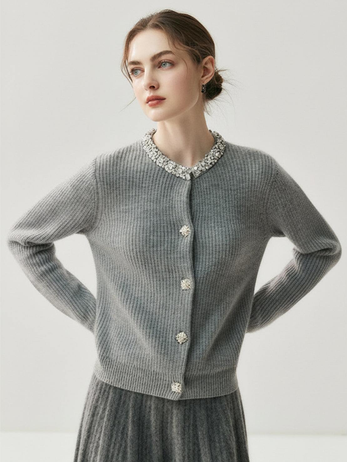 100% Alashan Cashmere Diamond-Collar Cardigan