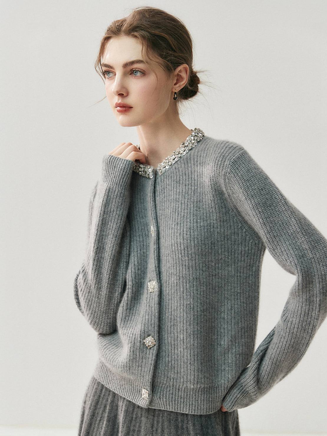100% Alashan Cashmere Diamond-Collar Cardigan