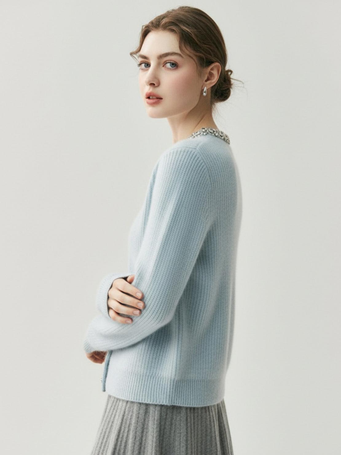 100% Alashan Cashmere Diamond-Collar Cardigan