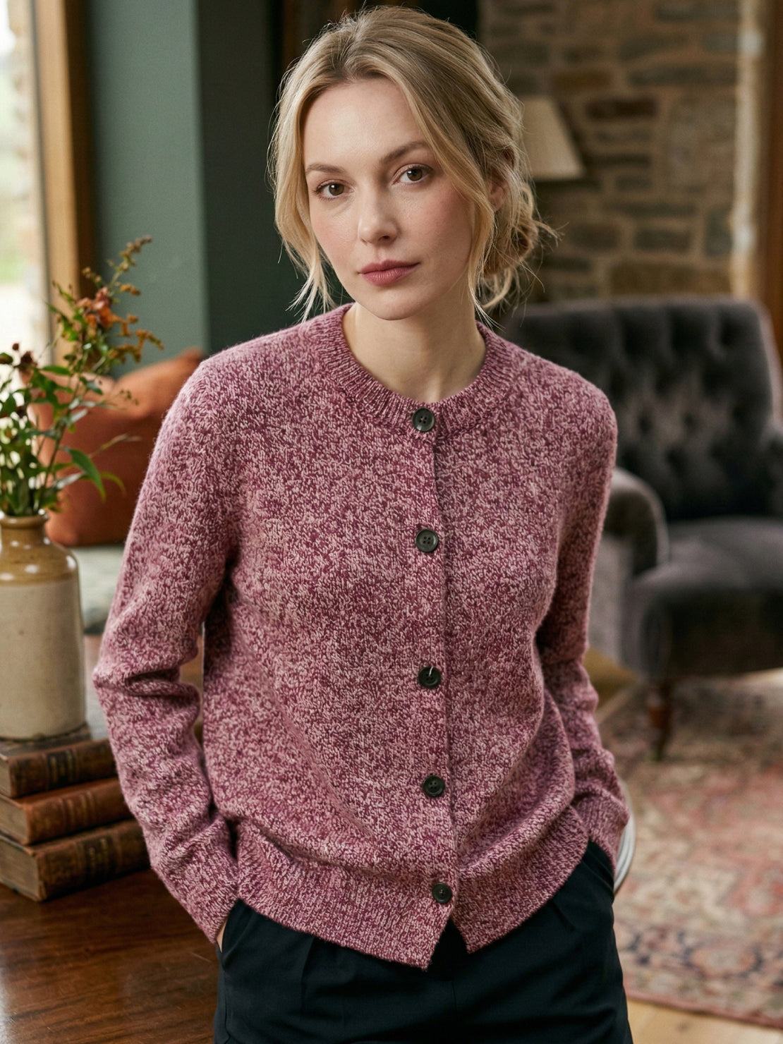 Marled Knit Merino Wool Cardigan