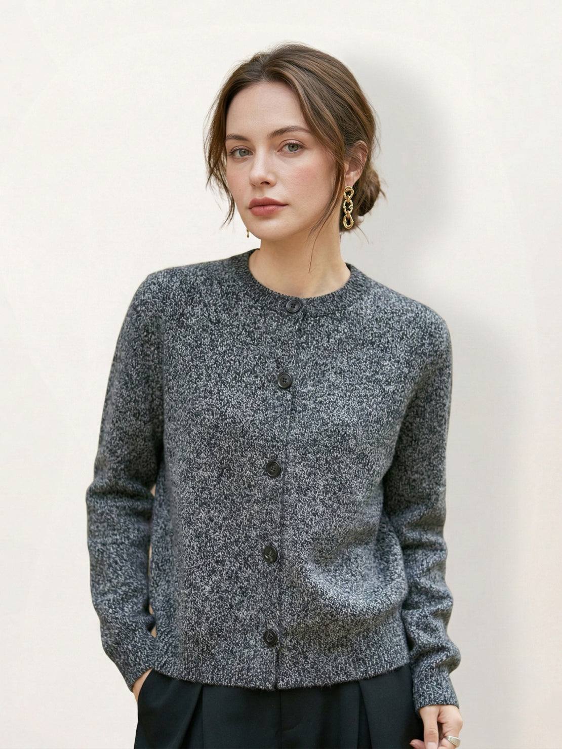Marled Knit Merino Wool Cardigan
