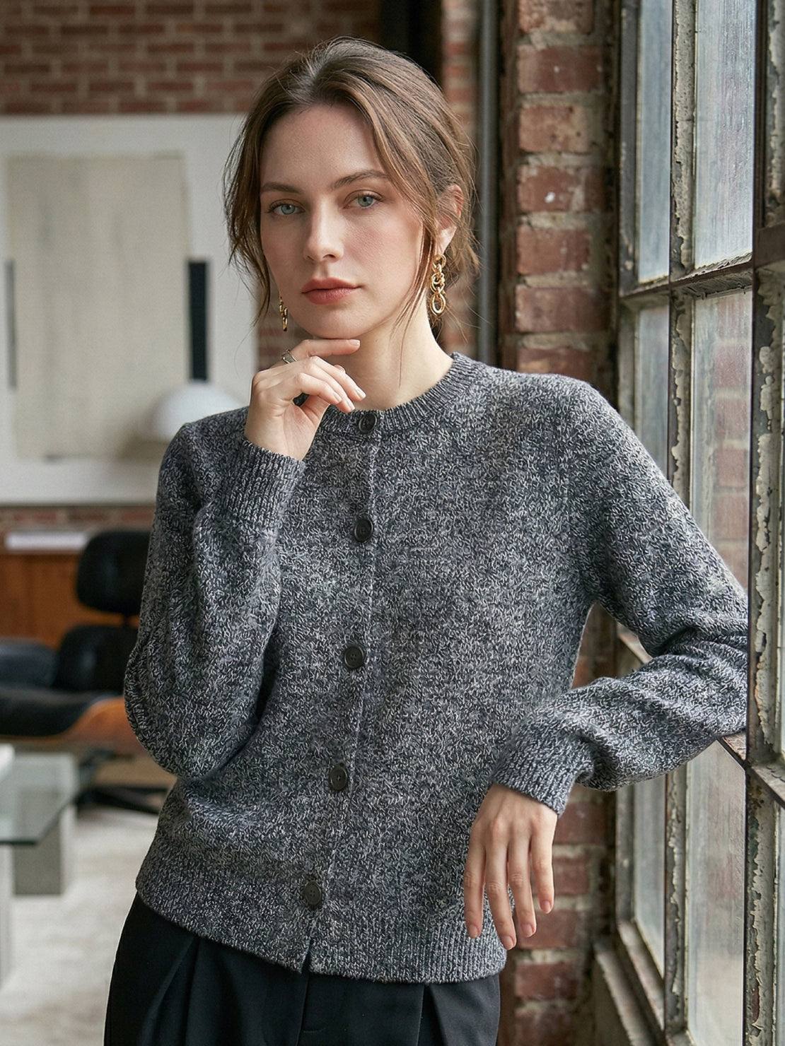 Marled Knit Merino Wool Cardigan