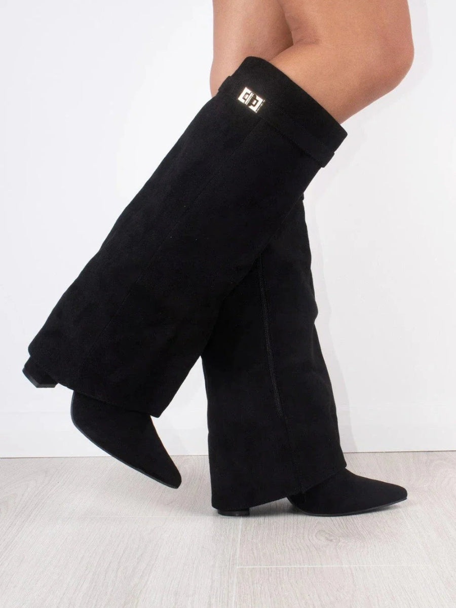 Elegant Women's Boots Made of High-Quality Suede with Golden Accents