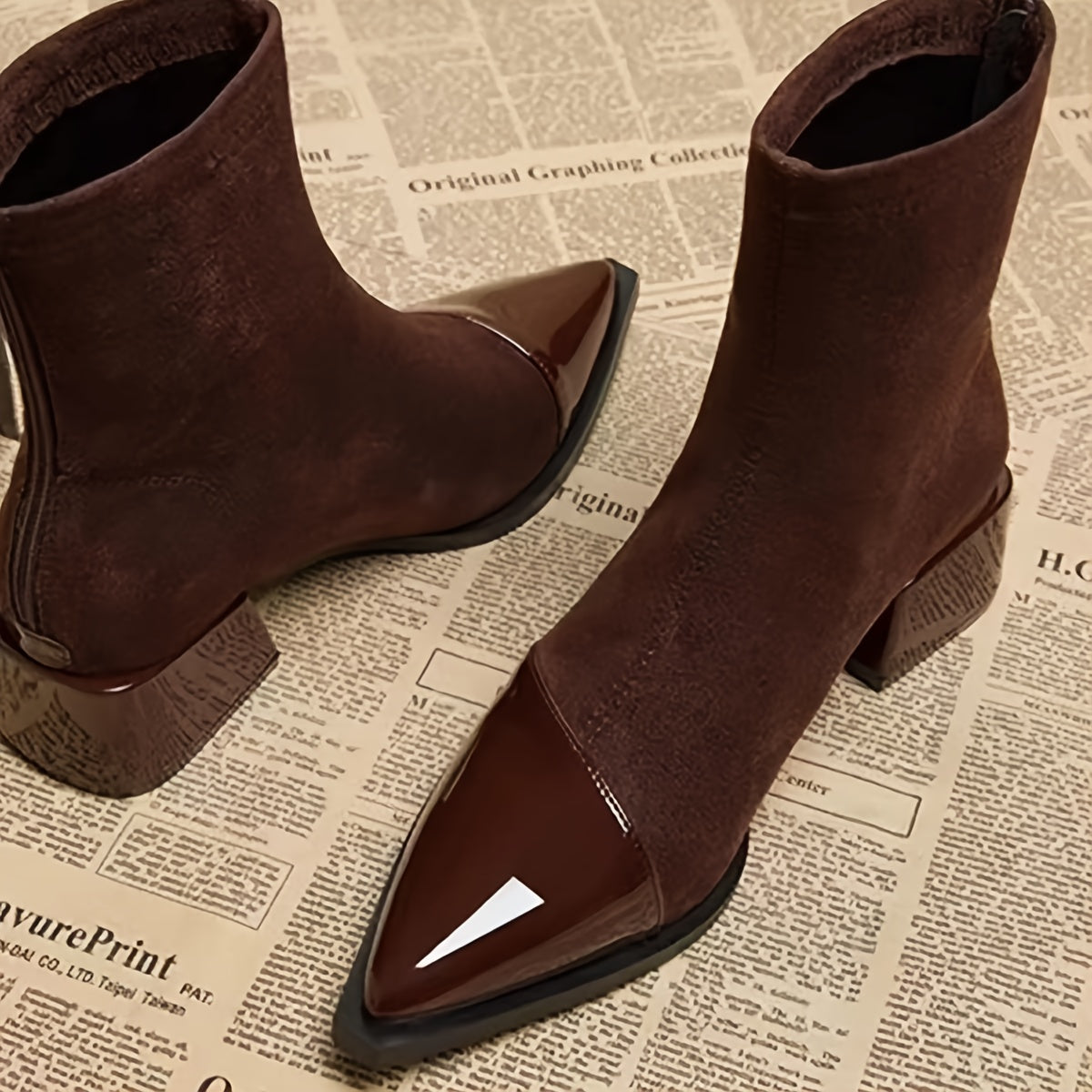 Fryderyka | Retro women's brown ankle boots with a medium heel
