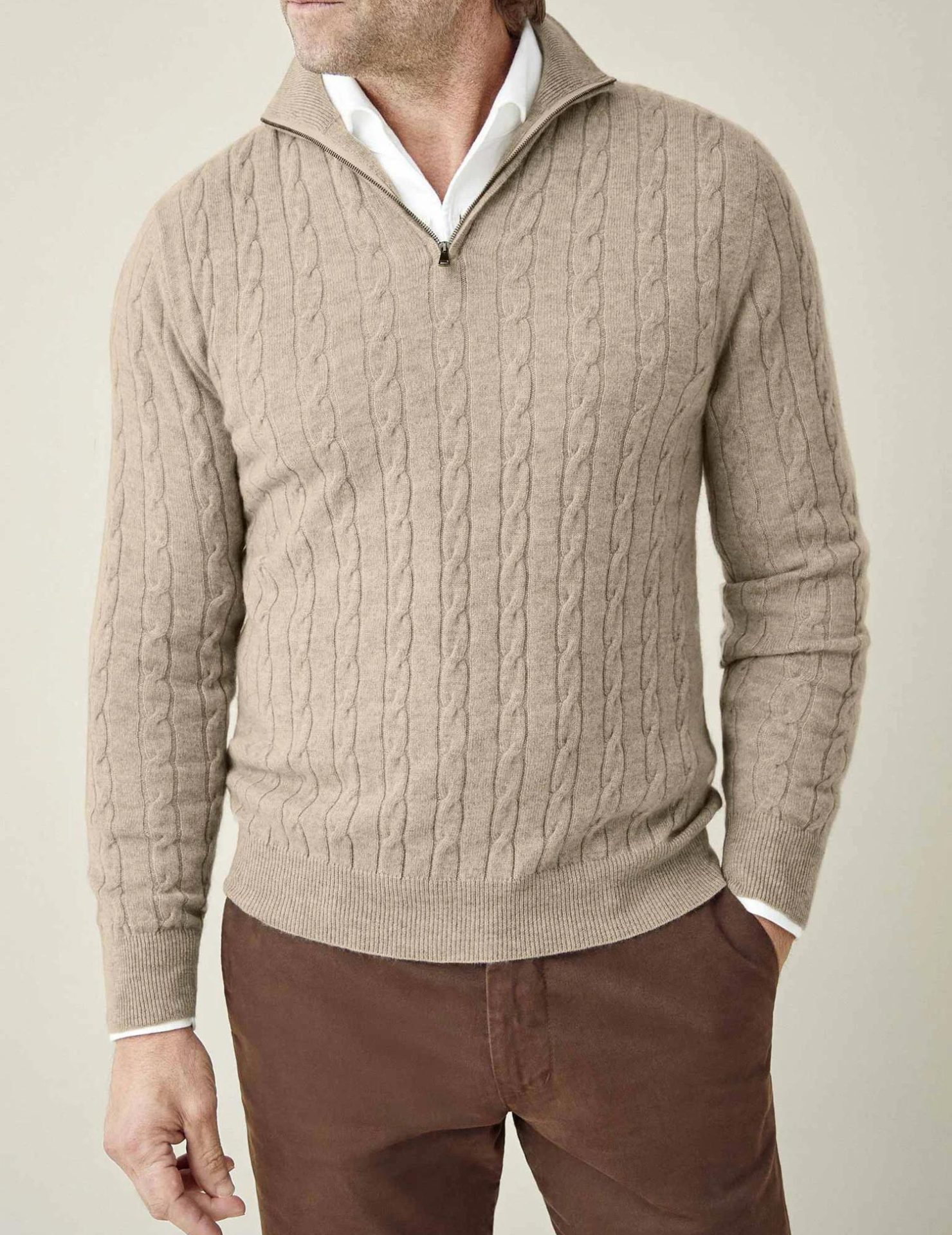 Aslan | Cable Knit Zipper Sweater