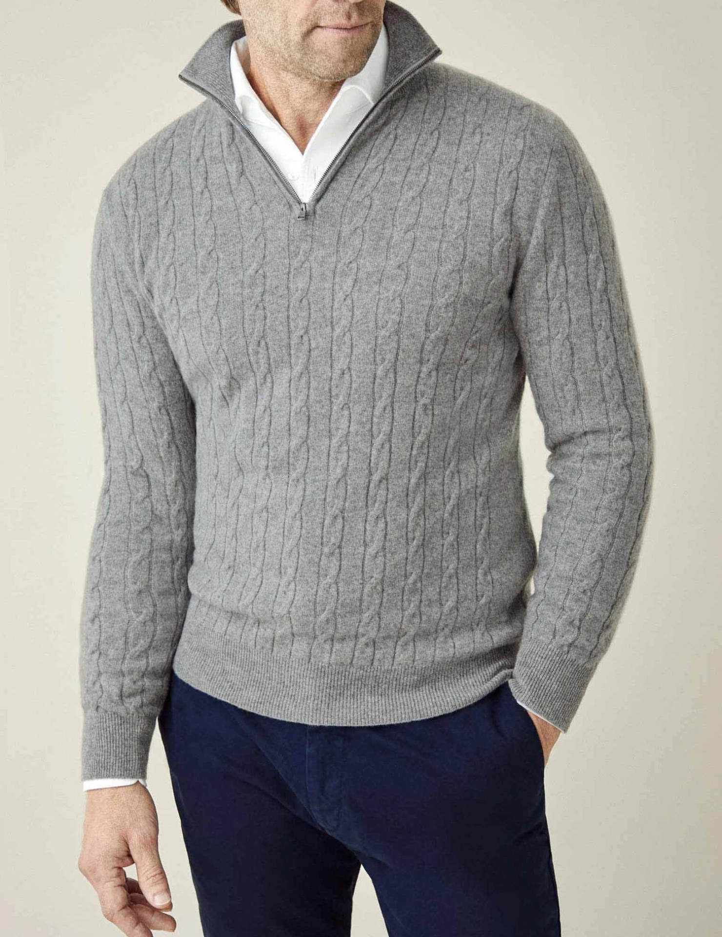 Aslan | Cable Knit Zipper Sweater