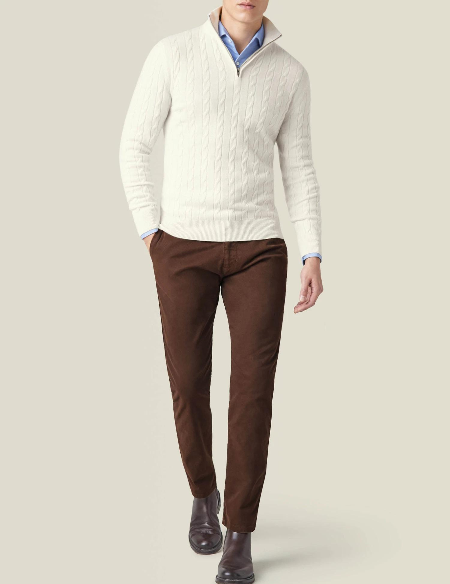 Aslan | Cable Knit Zipper Sweater