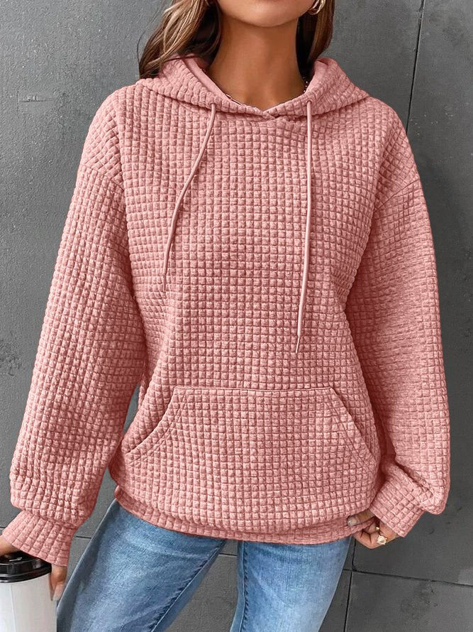 Comfortable Oversized Waffle Knit Hoodie with Kangaroo Pocket