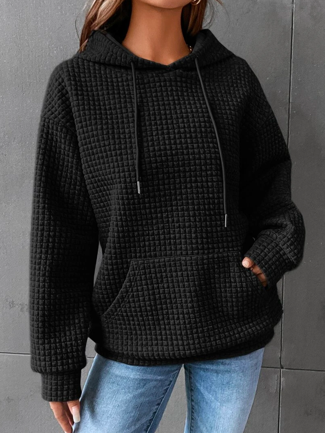 Comfortable Oversized Waffle Knit Hoodie with Kangaroo Pocket