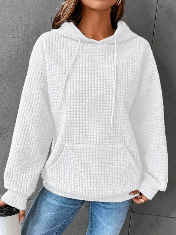 Comfortable Oversized Waffle Knit Hoodie with Kangaroo Pocket