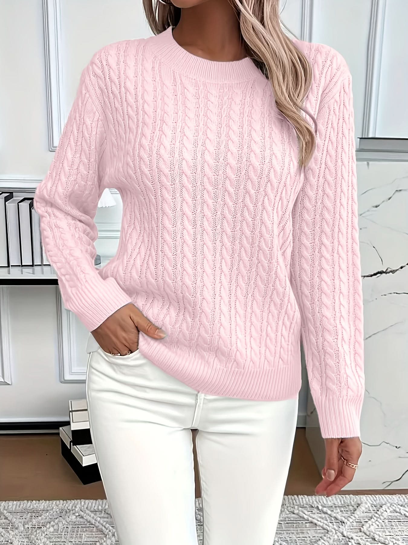 Cosy Cable Knit Sweater with Crew Neck