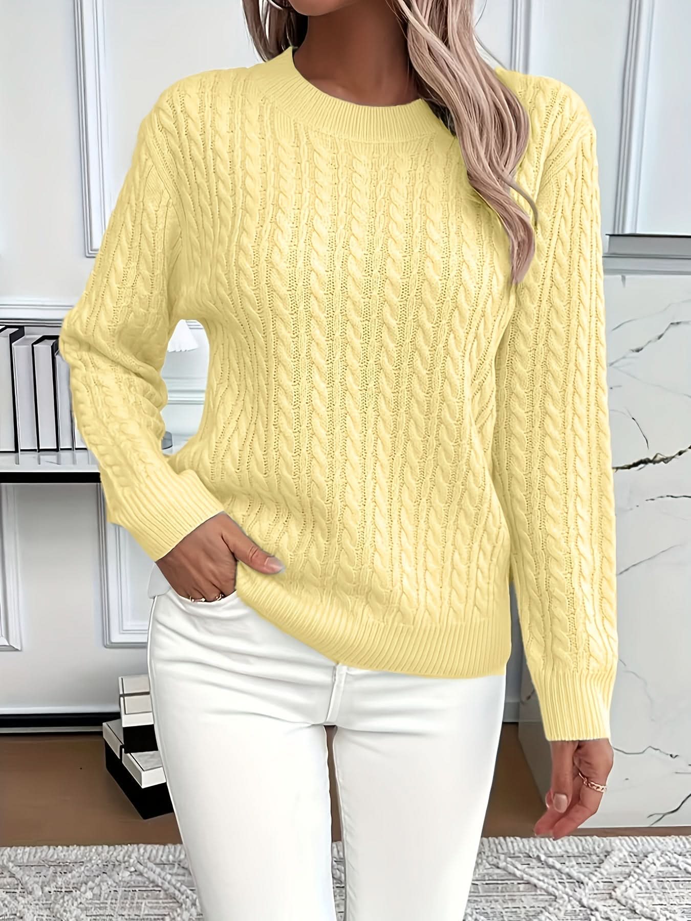Cosy Cable Knit Sweater with Crew Neck