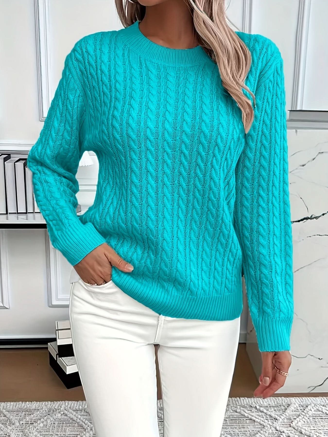 Cosy Cable Knit Sweater with Crew Neck