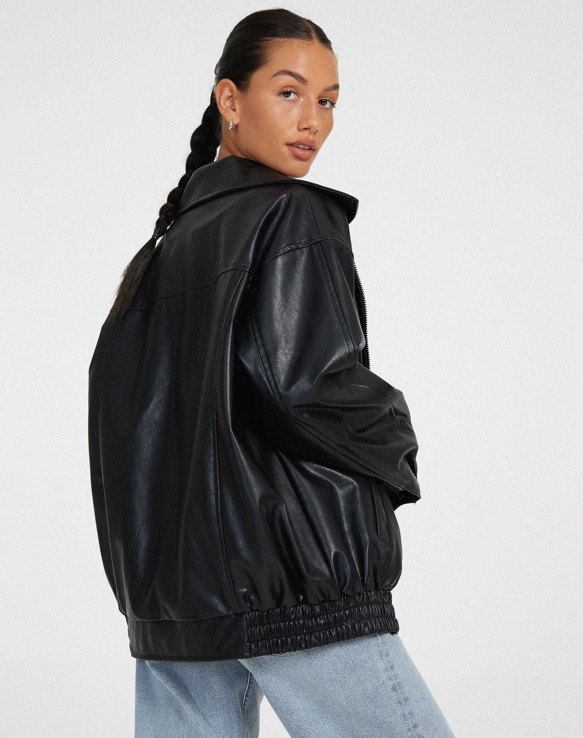 Oversized PU Leather Jacket for Women – Fashionable Look, High-Quality Faux Leather