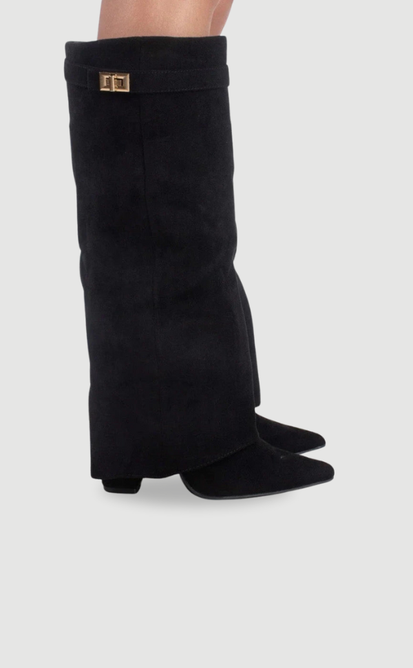 Elegant Women's Boots Made of High-Quality Suede with Golden Accents
