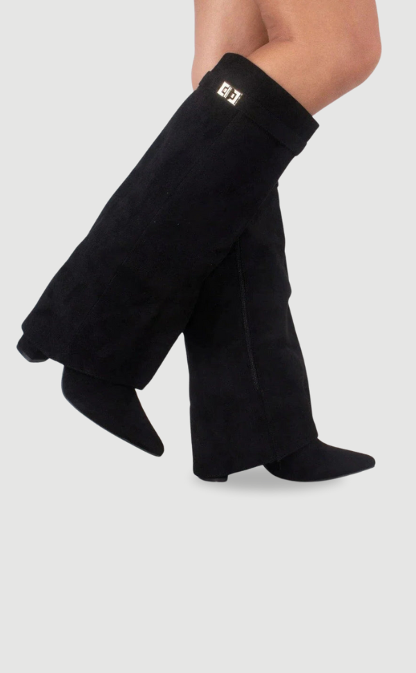Elegant Women's Boots Made of High-Quality Suede with Golden Accents