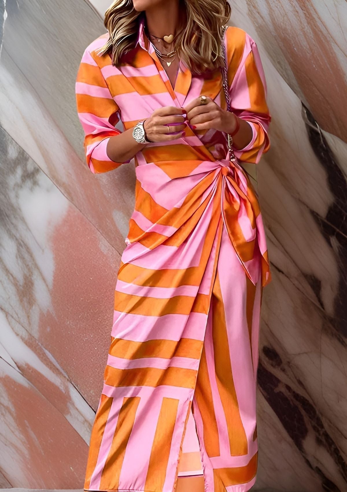 Shirt Dress for Women with Tie Waist Belt and Print