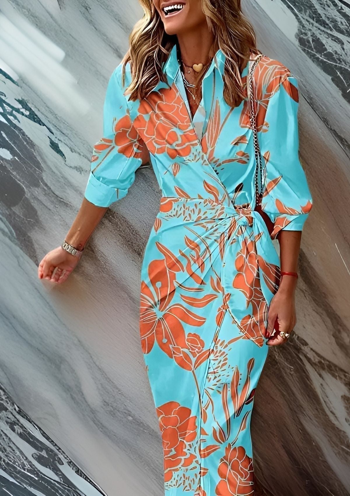 Shirt Dress for Women with Tie Waist Belt and Print