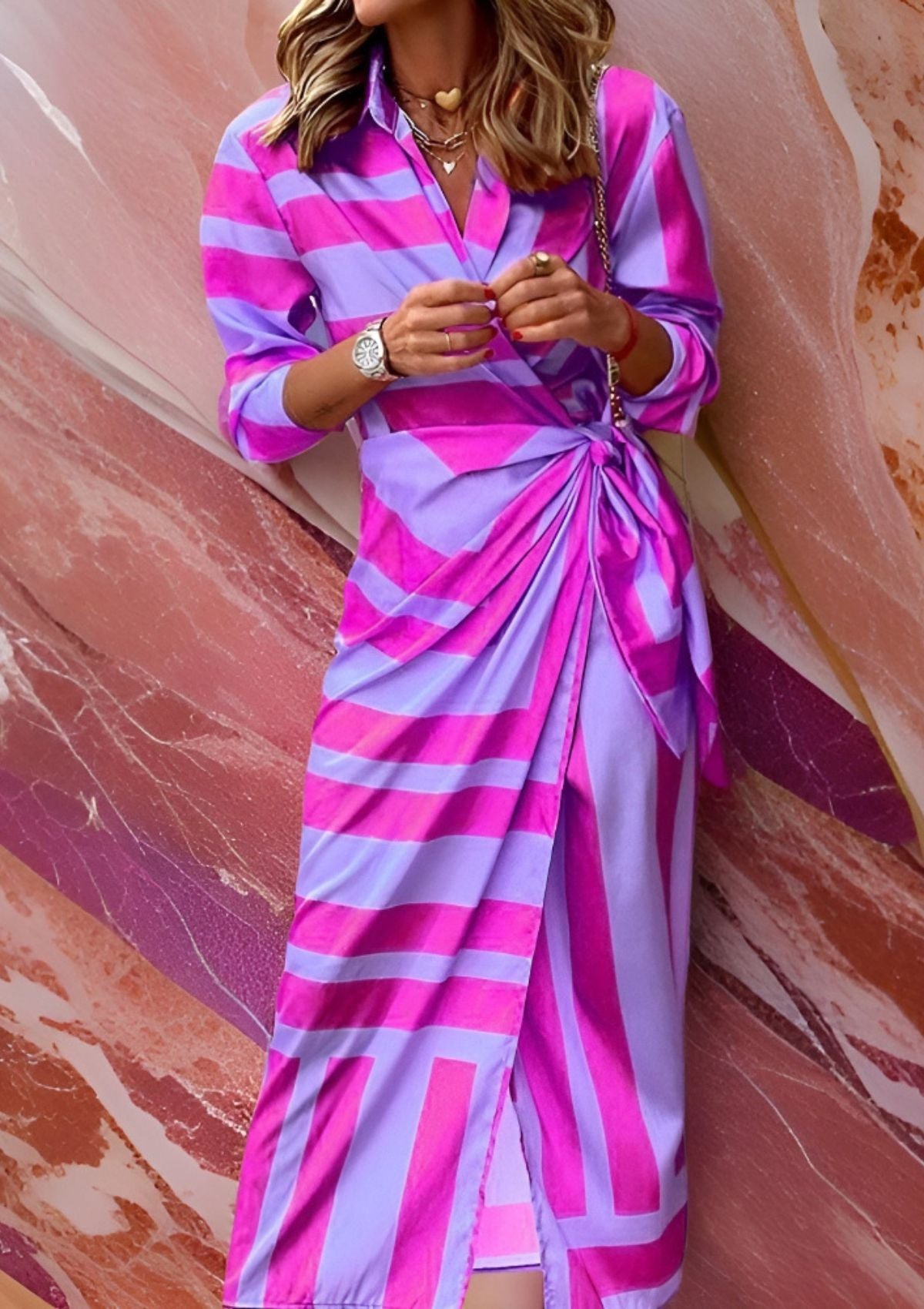 Shirt Dress for Women with Tie Waist Belt and Print