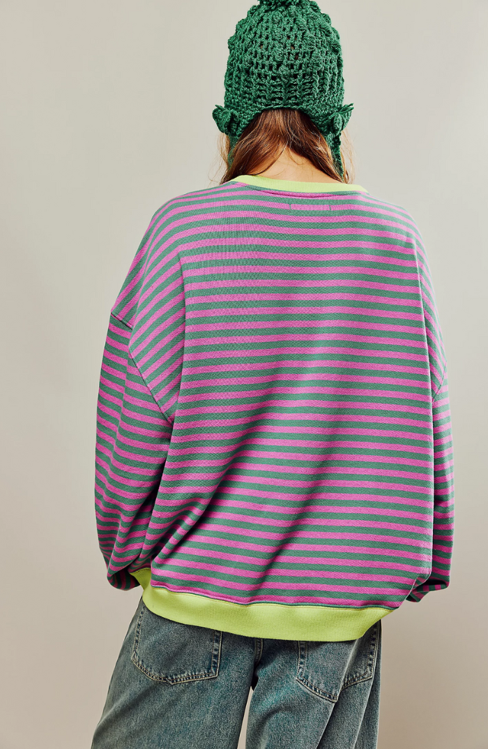Oversized Striped Sweatshirt with Contrast Trim and Drop Shoulders