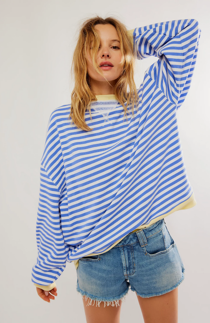 Oversized Striped Sweatshirt with Contrast Trim and Drop Shoulders