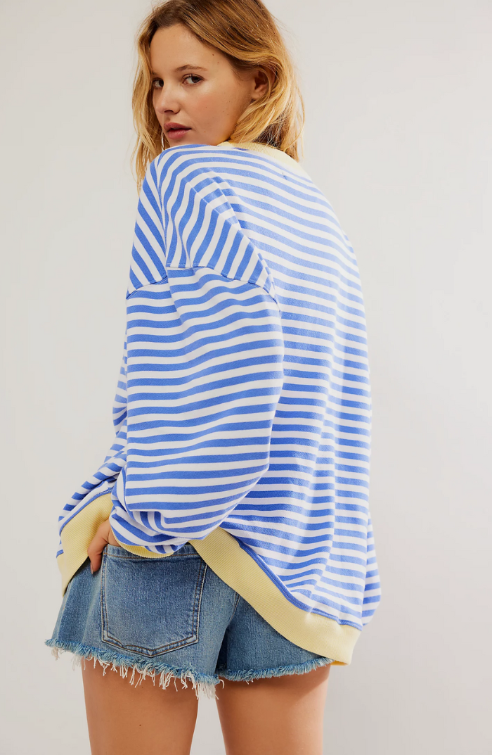 Oversized Striped Sweatshirt with Contrast Trim and Drop Shoulders