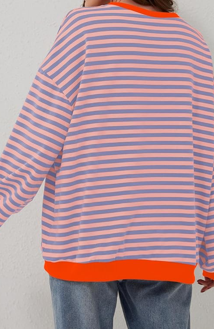 Oversized Striped Sweatshirt with Contrast Trim and Drop Shoulders