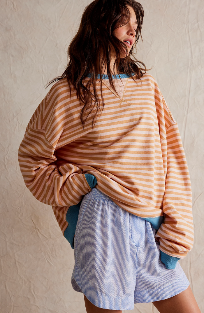 Oversized Striped Sweatshirt with Contrast Trim and Drop Shoulders
