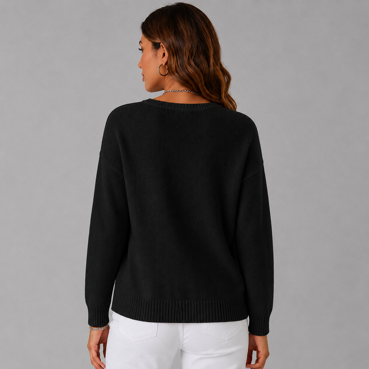 Relaxed Knit Sweater with Henley Button Neckline
