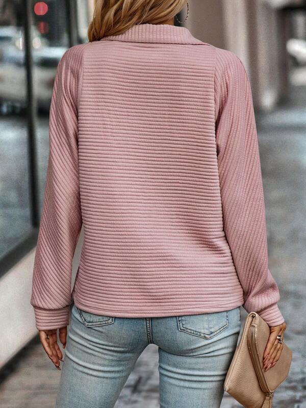 Ribbed Half Zip Sweatshirt with Stand Collar