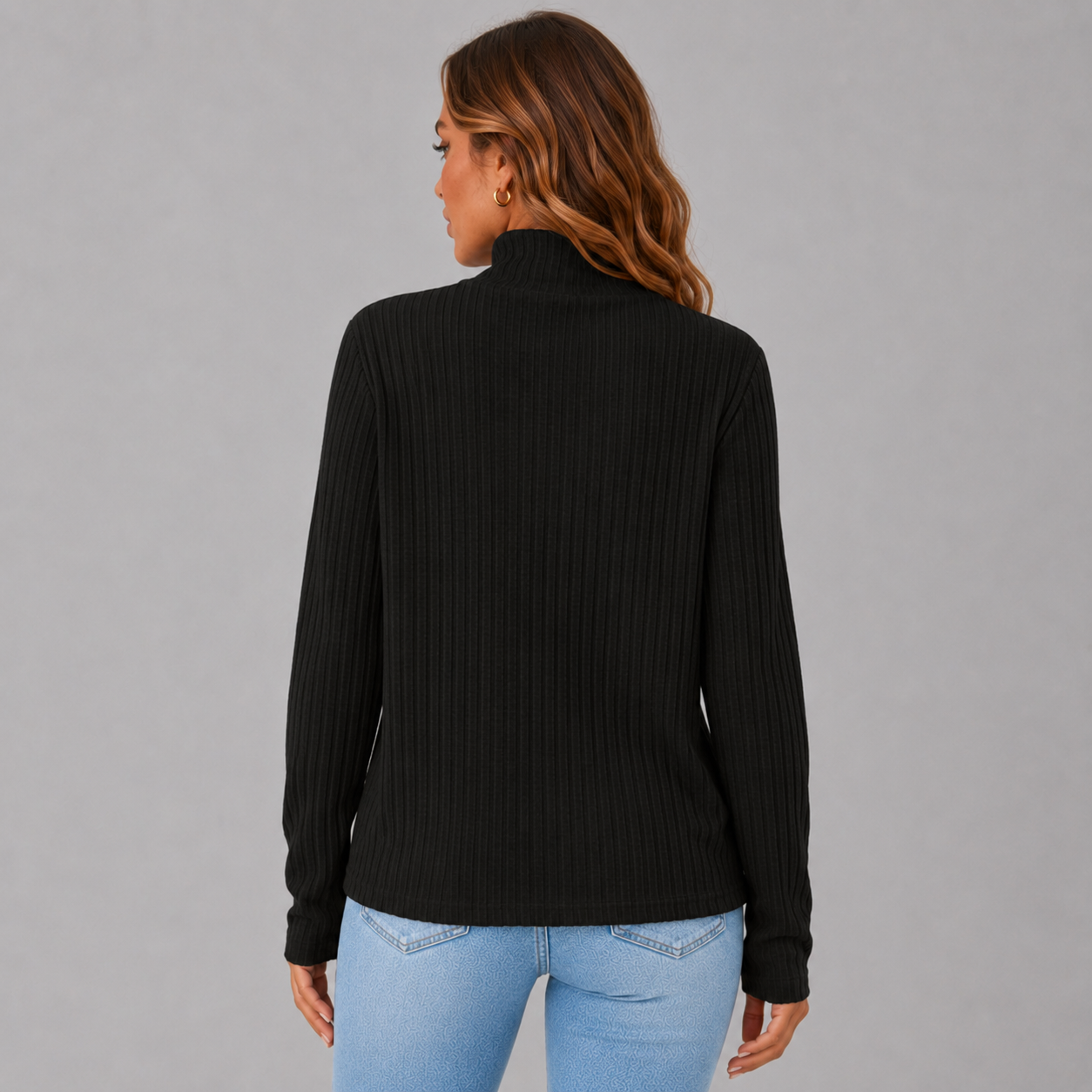 Ribbed Turtleneck Sweater with Side Button Detail