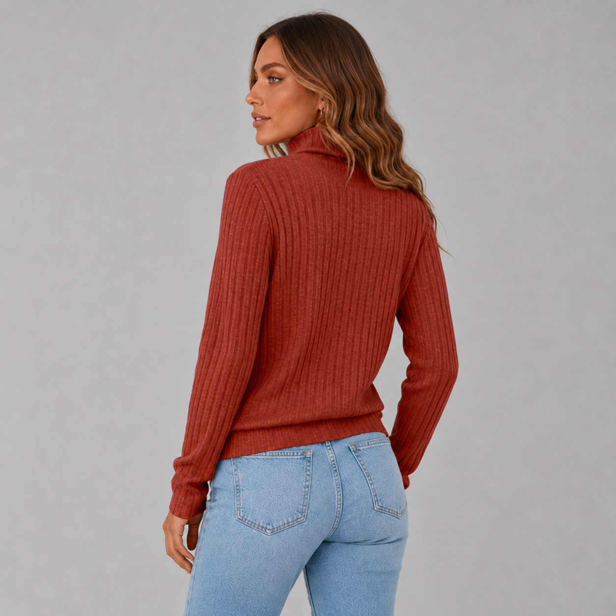 Ribbed Turtleneck Sweater with Side Button Detail
