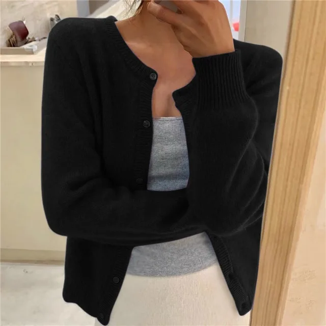 Soft Knit Cardigan with Button Front and Round Neckline