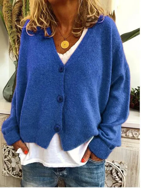 Relaxed Soft Knit Cardigan with V-Neckline