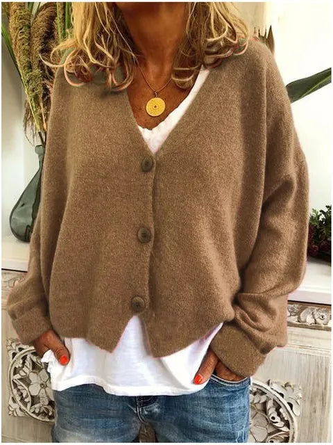 Relaxed Soft Knit Cardigan with V-Neckline